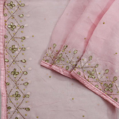 Indian Vintage Pink Dupatta Organza Long Stole Hand Embroidered Scarves Veil Soft Floral Design Wrap Boho Party wear
