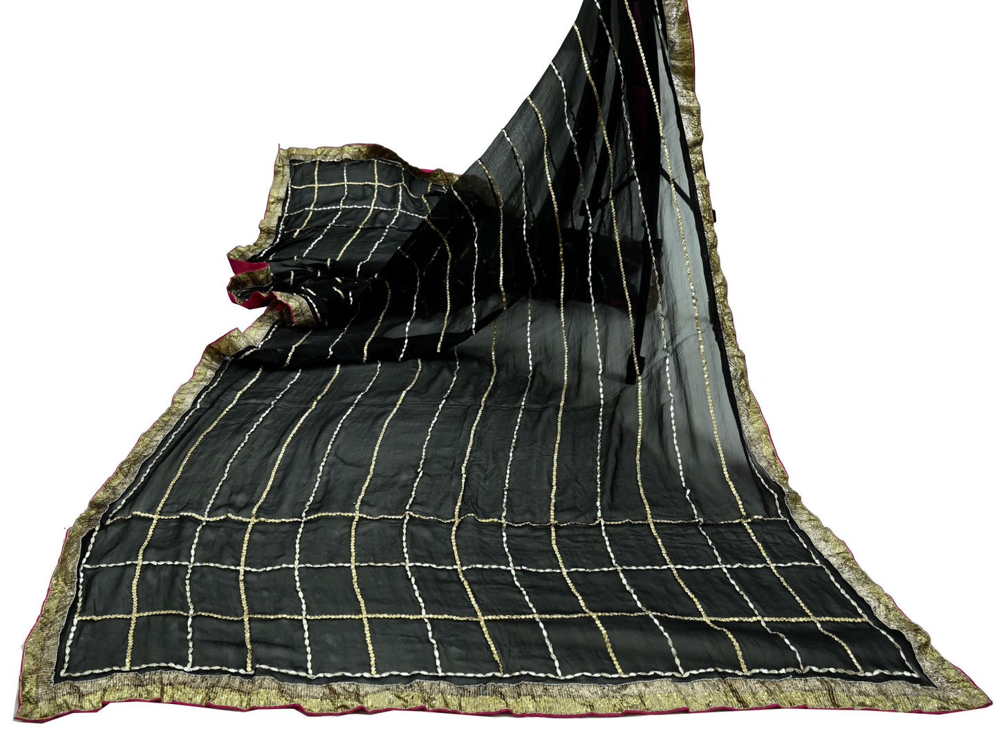 Indian Vintage Black Dupatta Pure Georgette silk Long Stole Hand Embroidered Gota Patti Scarves Stole Veil Wrap Sequins