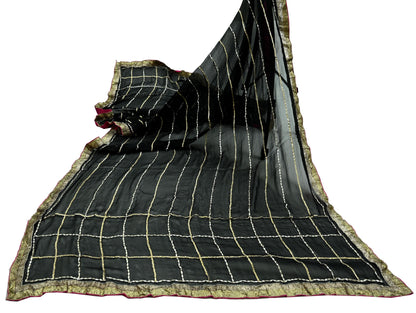 Indian Vintage Black Dupatta Pure Georgette silk Long Stole Hand Embroidered Gota Patti Scarves Stole Veil Wrap Sequins