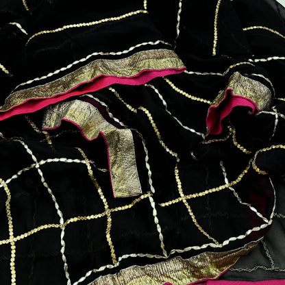 Indian Vintage Black Dupatta Pure Georgette silk Long Stole Hand Embroidered Gota Patti Scarves Stole Veil Wrap Sequins