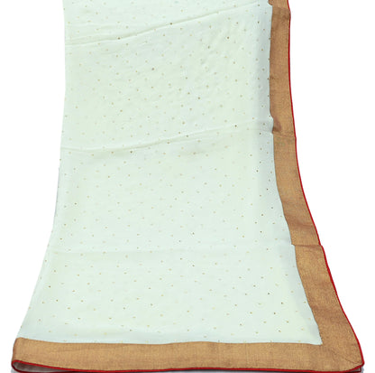 Indian Vintage Ivory Dupatta Pure Georgette silk Long Stole Hand Embroidered Scarves Stole Veil Wrap Sequins