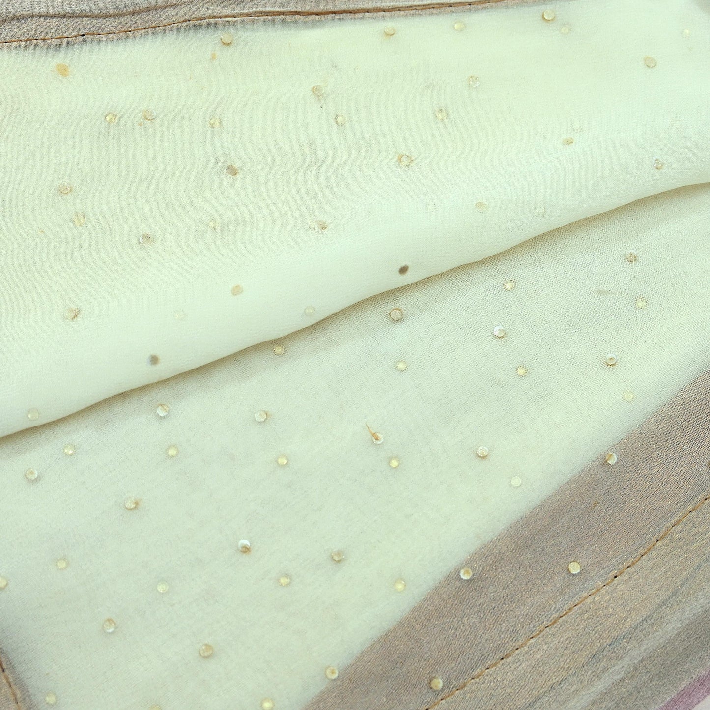 Indian Vintage Ivory Dupatta Pure Georgette silk Long Stole Hand Embroidered Scarves Stole Veil Wrap Sequins