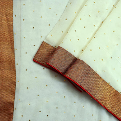 Indian Vintage Ivory Dupatta Pure Georgette silk Long Stole Hand Embroidered Scarves Stole Veil Wrap Sequins