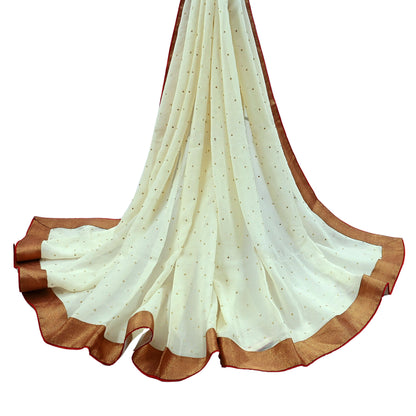 Indian Vintage Ivory Dupatta Pure Georgette silk Long Stole Hand Embroidered Scarves Stole Veil Wrap Sequins