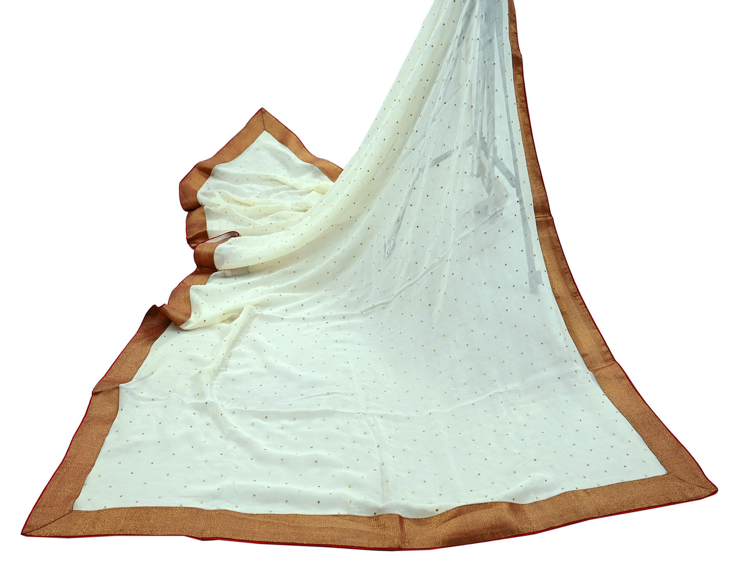 Indian Vintage Ivory Dupatta Pure Georgette silk Long Stole Hand Embroidered Scarves Stole Veil Wrap Sequins