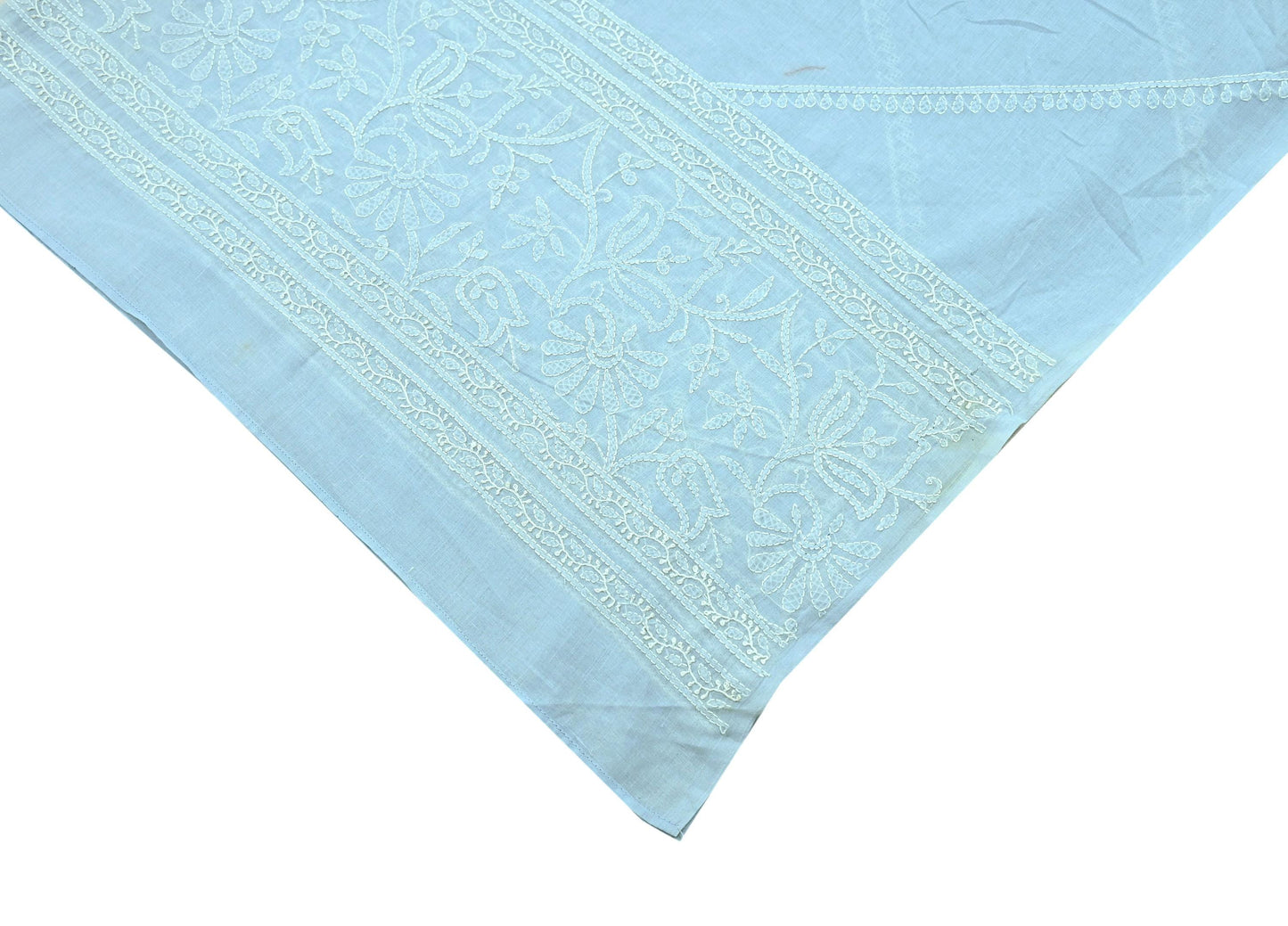Indian Vintage Blue Dupatta Long Stole Pure Cotton Handmade Chikankari Scarves Veil Scarf Wrap Hippie Boho Soft