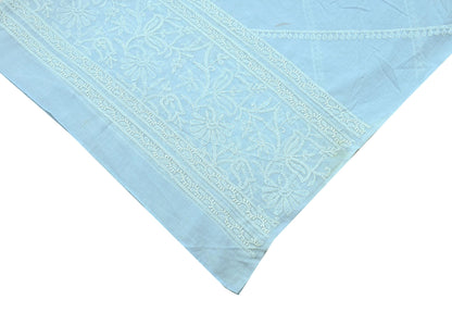 Indian Vintage Blue Dupatta Long Stole Pure Cotton Handmade Chikankari Scarves Veil Scarf Wrap Hippie Boho Soft