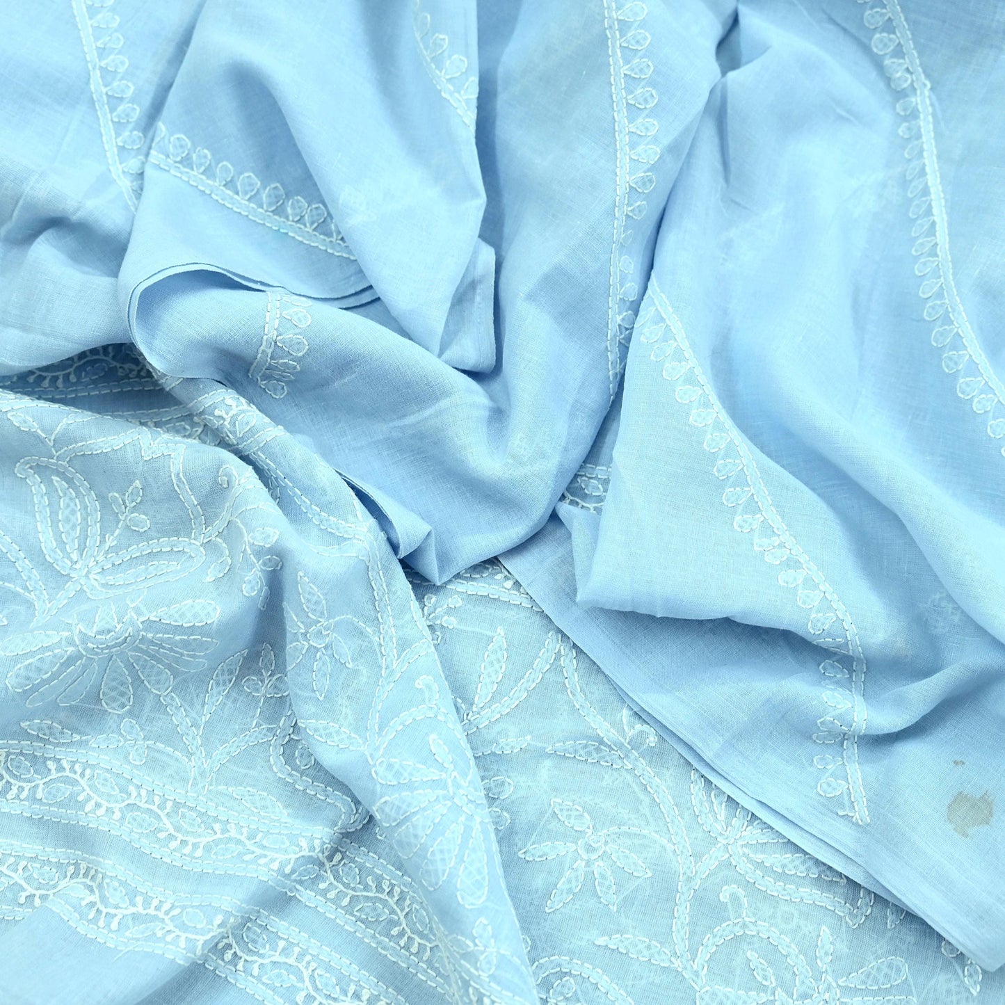 Indian Vintage Blue Dupatta Long Stole Pure Cotton Handmade Chikankari Scarves Veil Scarf Wrap Hippie Boho Soft
