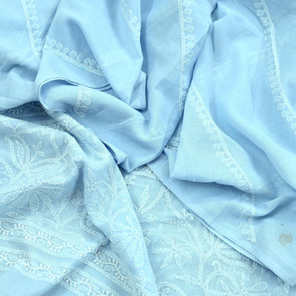 Indian Vintage Blue Dupatta Long Stole Pure Cotton Handmade Chikankari Scarves Veil Scarf Wrap Hippie Boho Soft