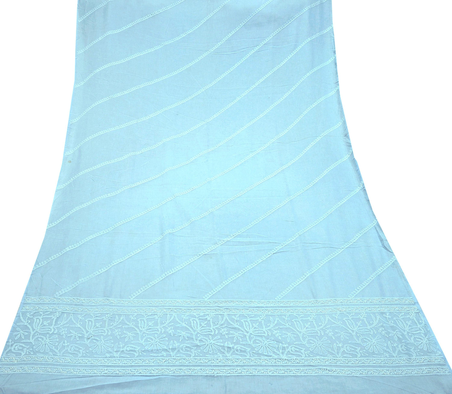 Indian Vintage Blue Dupatta Long Stole Pure Cotton Handmade Chikankari Scarves Veil Scarf Wrap Hippie Boho Soft