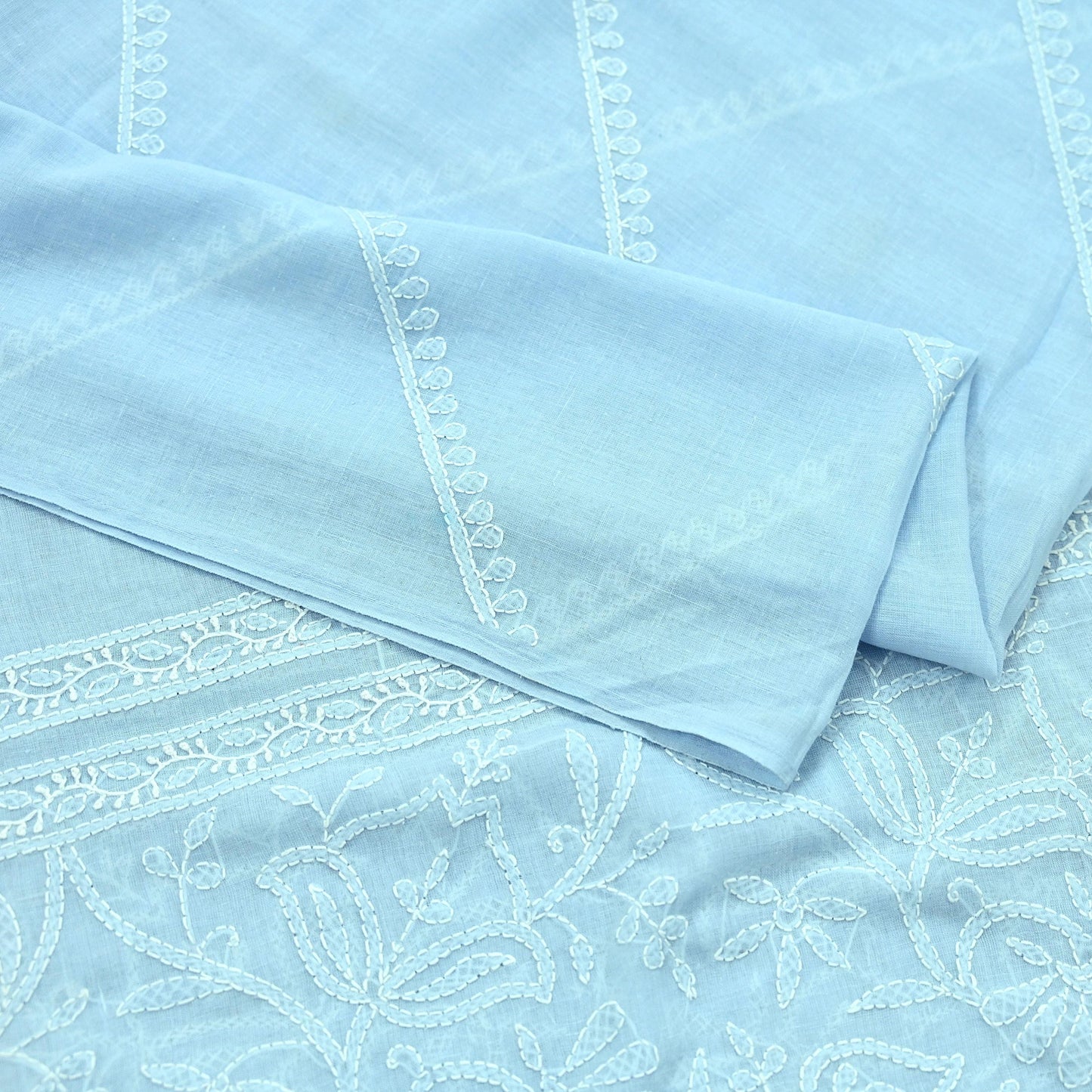 Indian Vintage Blue Dupatta Long Stole Pure Cotton Handmade Chikankari Scarves Veil Scarf Wrap Hippie Boho Soft