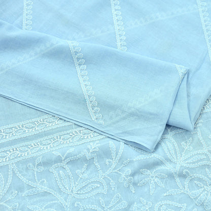 Indian Vintage Blue Dupatta Long Stole Pure Cotton Handmade Chikankari Scarves Veil Scarf Wrap Hippie Boho Soft