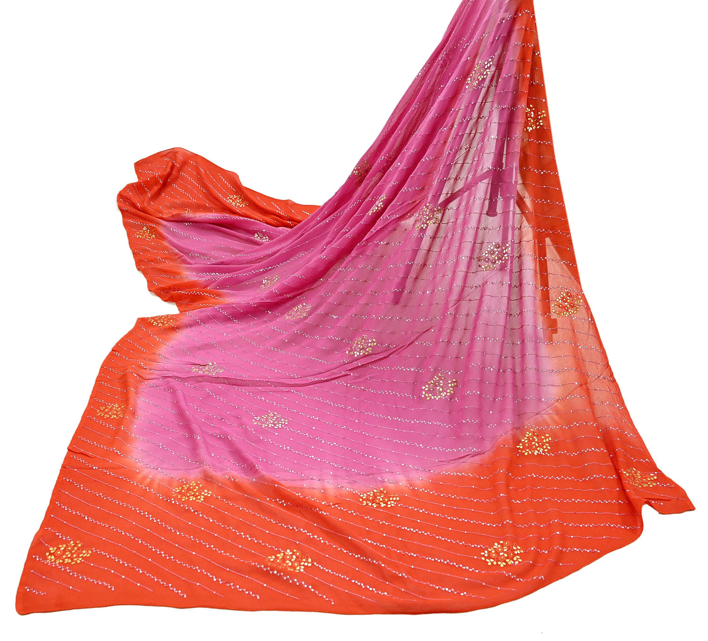 Indian Vintage orange Dupatta Pure Georgette silk Long Stole Hand Embroidered Gota Patti Scarves Stole Veil Wrap Sequins