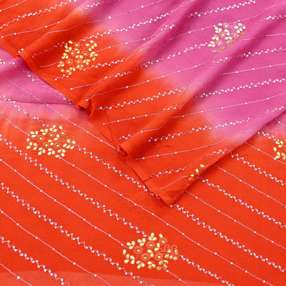 Indian Vintage orange Dupatta Pure Georgette silk Long Stole Hand Embroidered Gota Patti Scarves Stole Veil Wrap Sequins