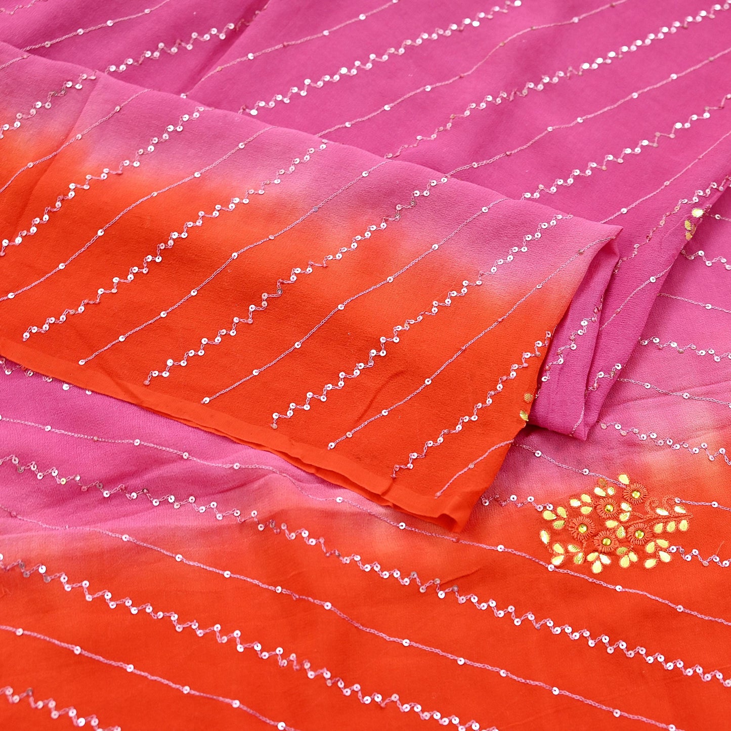 Indian Vintage orange Dupatta Pure Georgette silk Long Stole Hand Embroidered Gota Patti Scarves Stole Veil Wrap Sequins