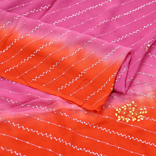 Indian Vintage orange Dupatta Pure Georgette silk Long Stole Hand Embroidered Gota Patti Scarves Stole Veil Wrap Sequins