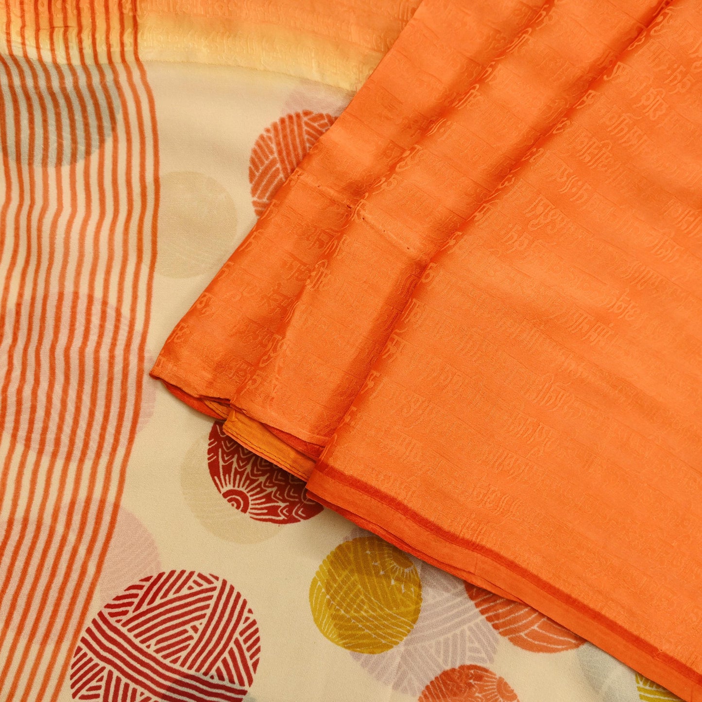 Indian Vintage Sari Orange & Beige Pure Crepe Silk Hand Woven Sarees 5yd Sewing Craft Fabric Dress making Crafting Quilting