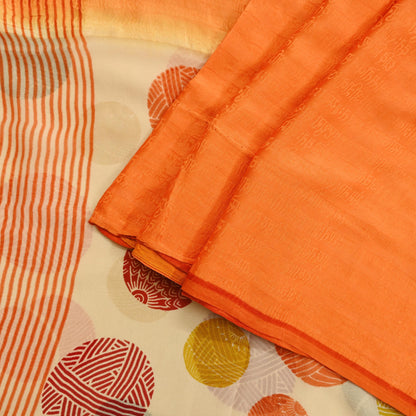 Indian Vintage Sari Orange & Beige Pure Crepe Silk Hand Woven Sarees 5yd Sewing Craft Fabric Dress making Crafting Quilting