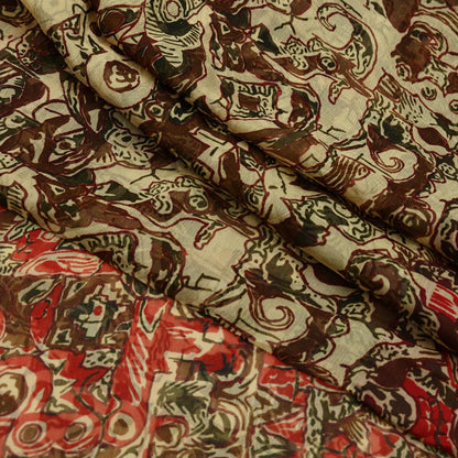 Women Vintage Sari Beige Pure Chiffon Silk Printed Sarees Craft Fabric Sewing 5Yd Soft Dress Making Floral Crafting Quilting Upcycle Used