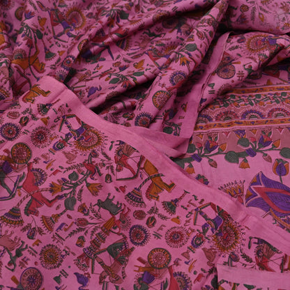 Indian Vintage Sari Pink Pure Silk Printed Sarees 5yd Sewing Craft Fabric Dress Making Soft Wrap Floral Crafting Quilting Upcycle