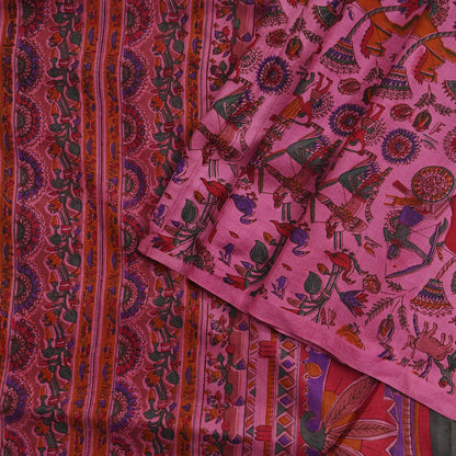 Indian Vintage Sari Pink Pure Silk Printed Sarees 5yd Sewing Craft Fabric Dress Making Soft Wrap Floral Crafting Quilting Upcycle