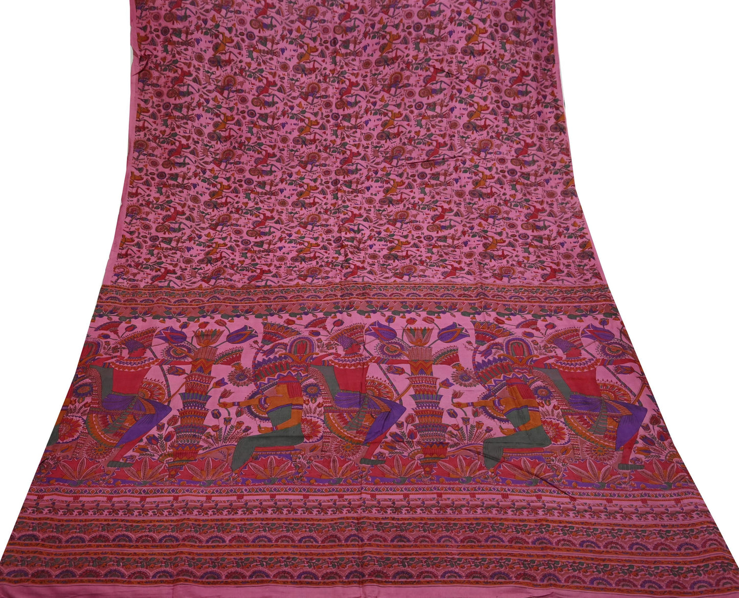 Indian Vintage Sari Pink Pure Silk Printed Sarees 5yd Sewing Craft Fabric Dress Making Soft Wrap Floral Crafting Quilting Upcycle
