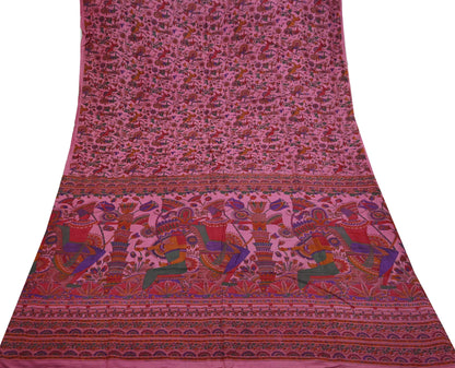 Indian Vintage Sari Pink Pure Silk Printed Sarees 5yd Sewing Craft Fabric Dress Making Soft Wrap Floral Crafting Quilting Upcycle