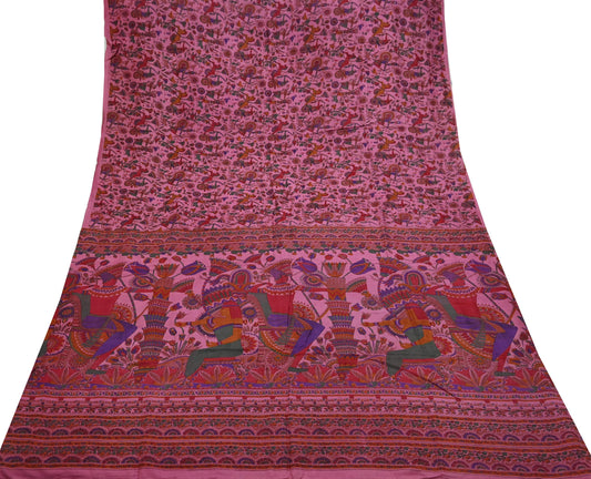 Indian Vintage Sari Pink Pure Silk Printed Sarees 5yd Sewing Craft Fabric Dress Making Soft Wrap Floral Crafting Quilting Upcycle