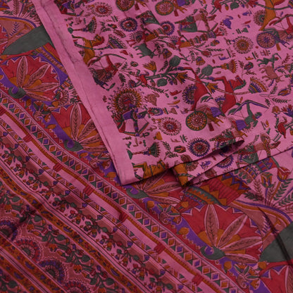 Indian Vintage Sari Pink Pure Silk Printed Sarees 5yd Sewing Craft Fabric Dress Making Soft Wrap Floral Crafting Quilting Upcycle