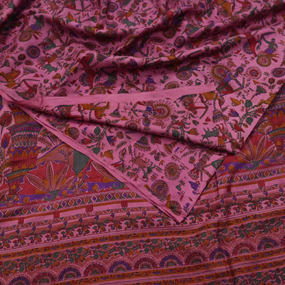 Indian Vintage Sari Pink Pure Silk Printed Sarees 5yd Sewing Craft Fabric Dress Making Soft Wrap Floral Crafting Quilting Upcycle