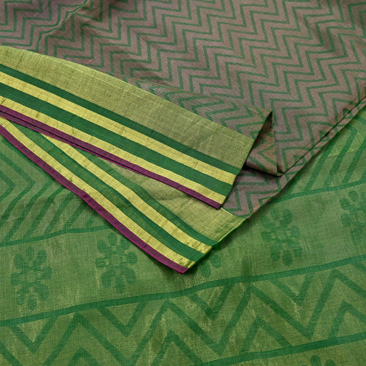 Indian Vintage Sarees Green 100% Pure Silk  Hand Woven Sari Craft Fabric 5Yd Ethnic Floral Zari Dress making Crafting Upcycle