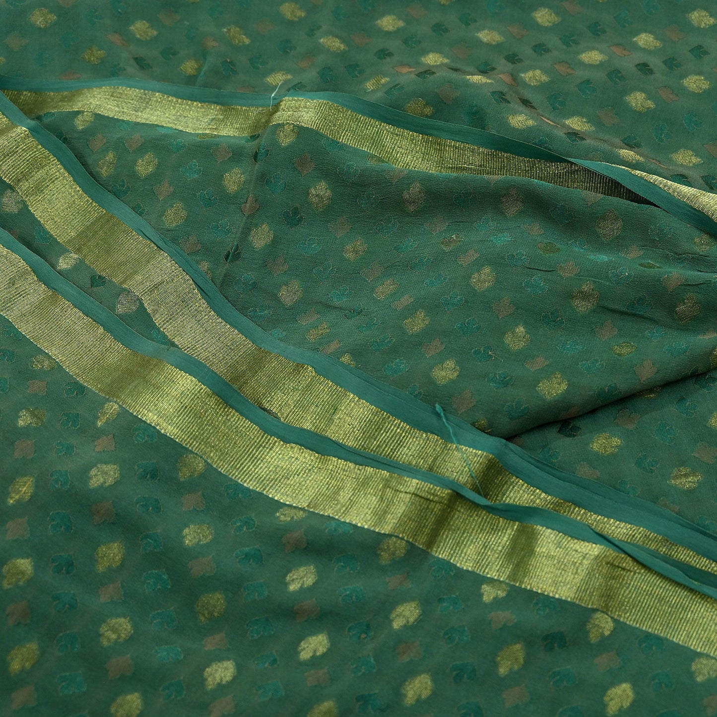Indian Vintage Sari Green Pure Silk Hand Woven Sarees Fabric 5Yd Ethnic Dress Making Crafting Upcycle Quilting Zari Border