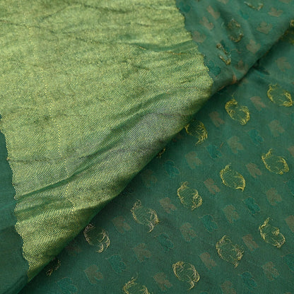 Indian Vintage Sari Green Pure Silk Hand Woven Sarees Fabric 5Yd Ethnic Dress Making Crafting Upcycle Quilting Zari Border