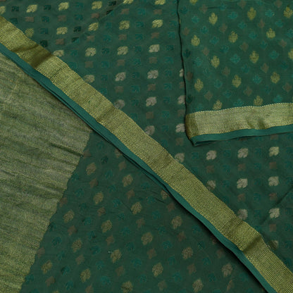Indian Vintage Sari Green Pure Silk Hand Woven Sarees Fabric 5Yd Ethnic Dress Making Crafting Upcycle Quilting Zari Border