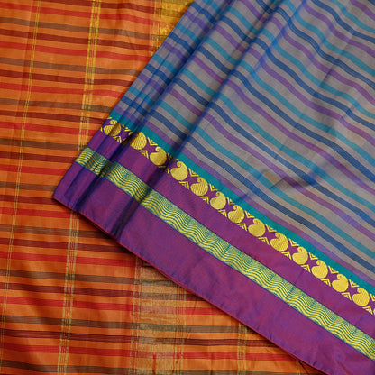 Indian Vintage Sari Blue & Saffron Artificial Silk Hand Woven Sarees 5yd Ethnic Craft Fabric Sewing Dress making Crafting
