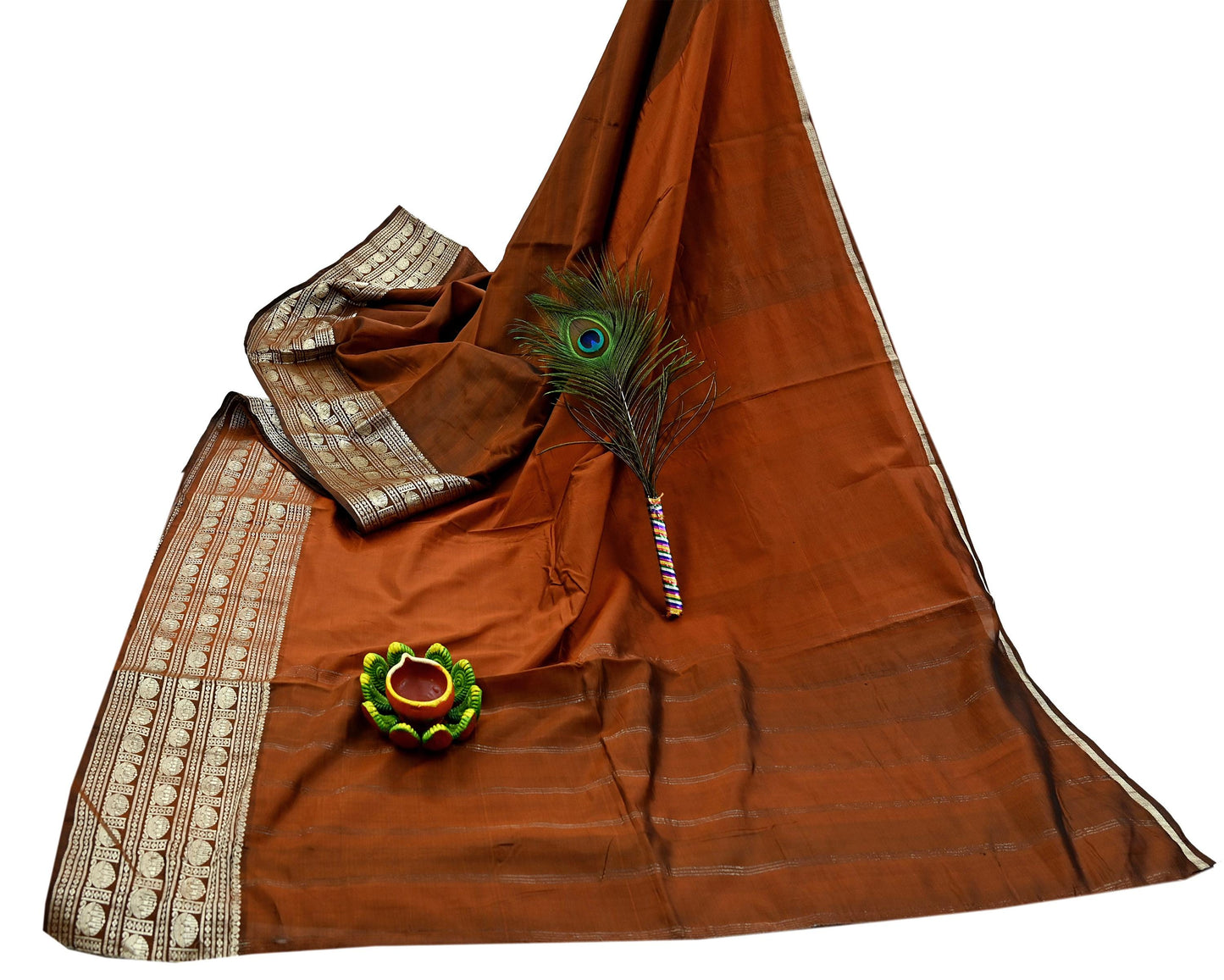 Indian Vintage Sari Brown Mysore Silk Woven Sarees Craft Fabric 5Yd Ethnic South silk Dress Making Crafting Upcycle Quilting Zari Border