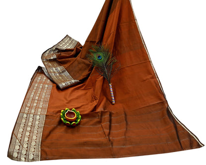 Indian Vintage Sari Brown Mysore Silk Woven Sarees Craft Fabric 5Yd Ethnic South silk Dress Making Crafting Upcycle Quilting Zari Border