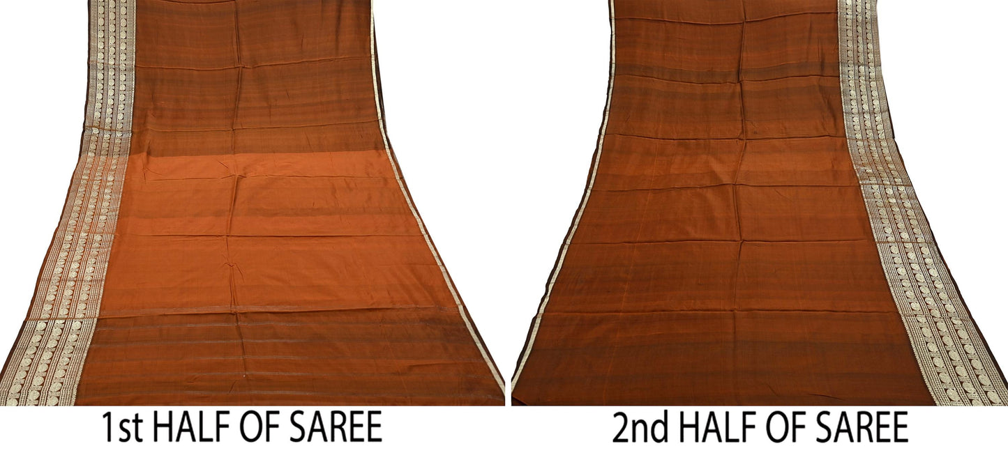 Indian Vintage Sari Brown Mysore Silk Woven Sarees Craft Fabric 5Yd Ethnic South silk Dress Making Crafting Upcycle Quilting Zari Border