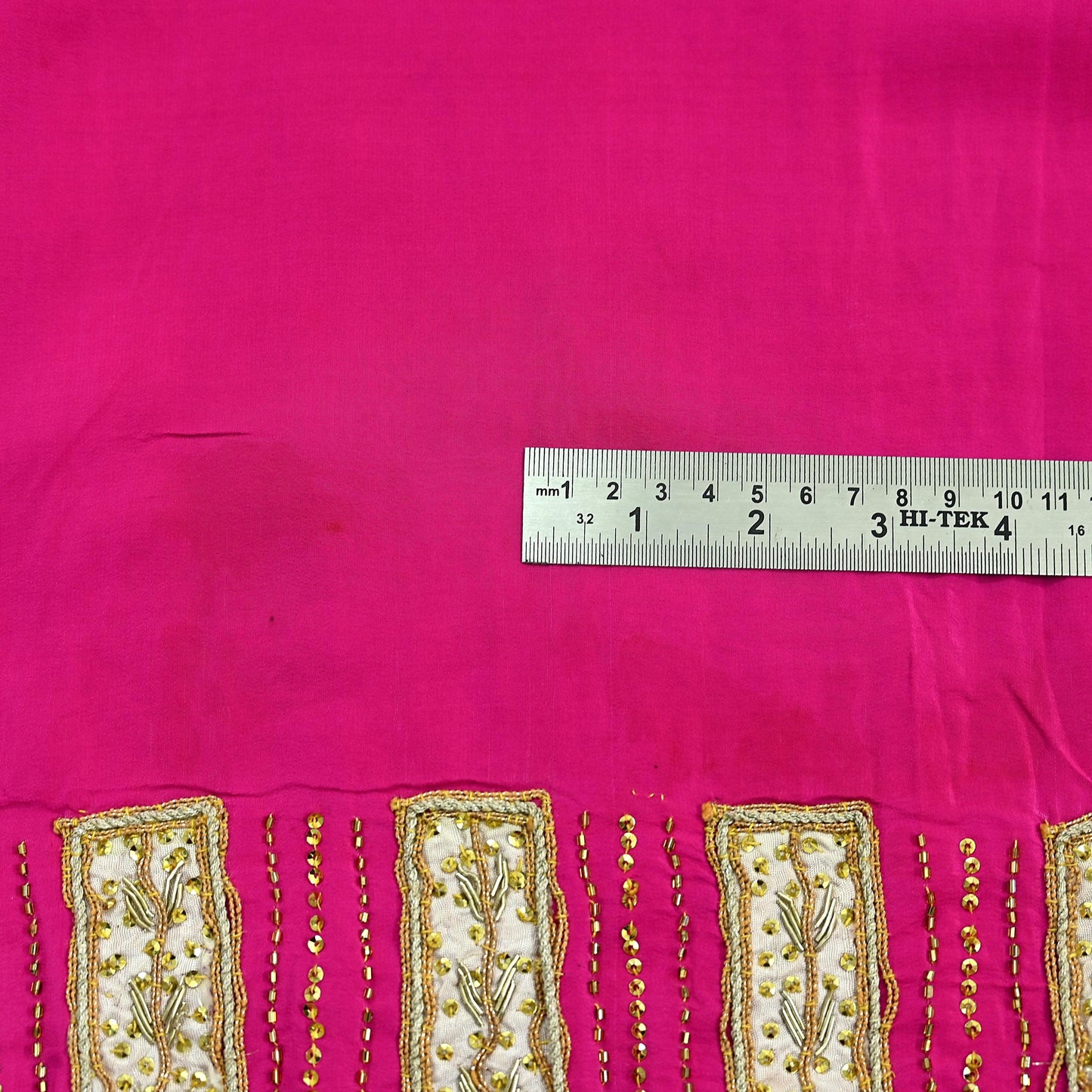 Indian Antique Vintage Pink Saree Pure Crepe Silk Hand Embroidered Sari Craft Fabric 5Yd Sewing Soft Zardozi/Dabka Sequins