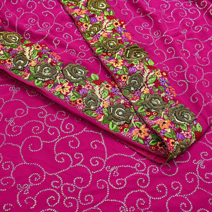 Indian Pre-owned Heavy Sari Rani Pink Pure Georgette Silk Hand Embroidered Sarees Designer Abu Jani 6Yd Sewing Ethnic Sarees