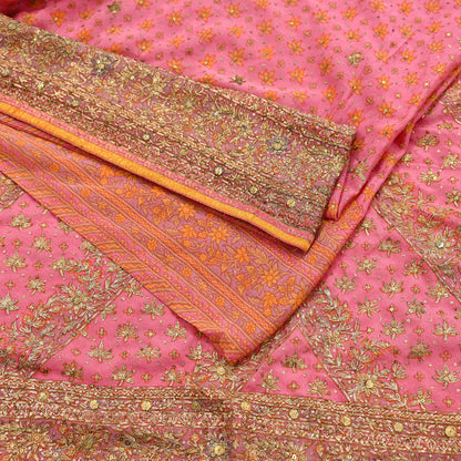 Indian Vintage Pink Saree Pure Georgette Silk Pre-owned Hand Beaded Ritu Kumar Designer Sari Fabric 6Yd Soft Ethnic Bollywood Party sarees