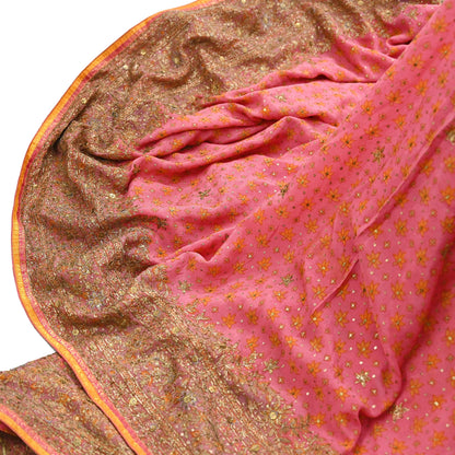 Indian Vintage Pink Saree Pure Georgette Silk Pre-owned Hand Beaded Ritu Kumar Designer Sari Fabric 6Yd Soft Ethnic Bollywood Party sarees