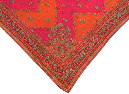 Indian Vintage Pink & Orange Saree Pure Georgette Silk Pre-owned Hand Beaded Ritu Kumar Designer Sari 6Yd Soft Ethnic Bollywood Party sarees