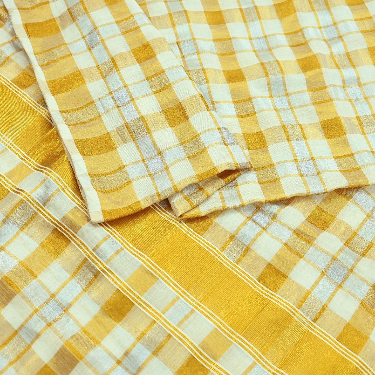 Indian Vintage Heavy Sari Off-White Woven South Sarees Pure Cotton Zari 6Yd Wedding Sarees Dress making Crafting