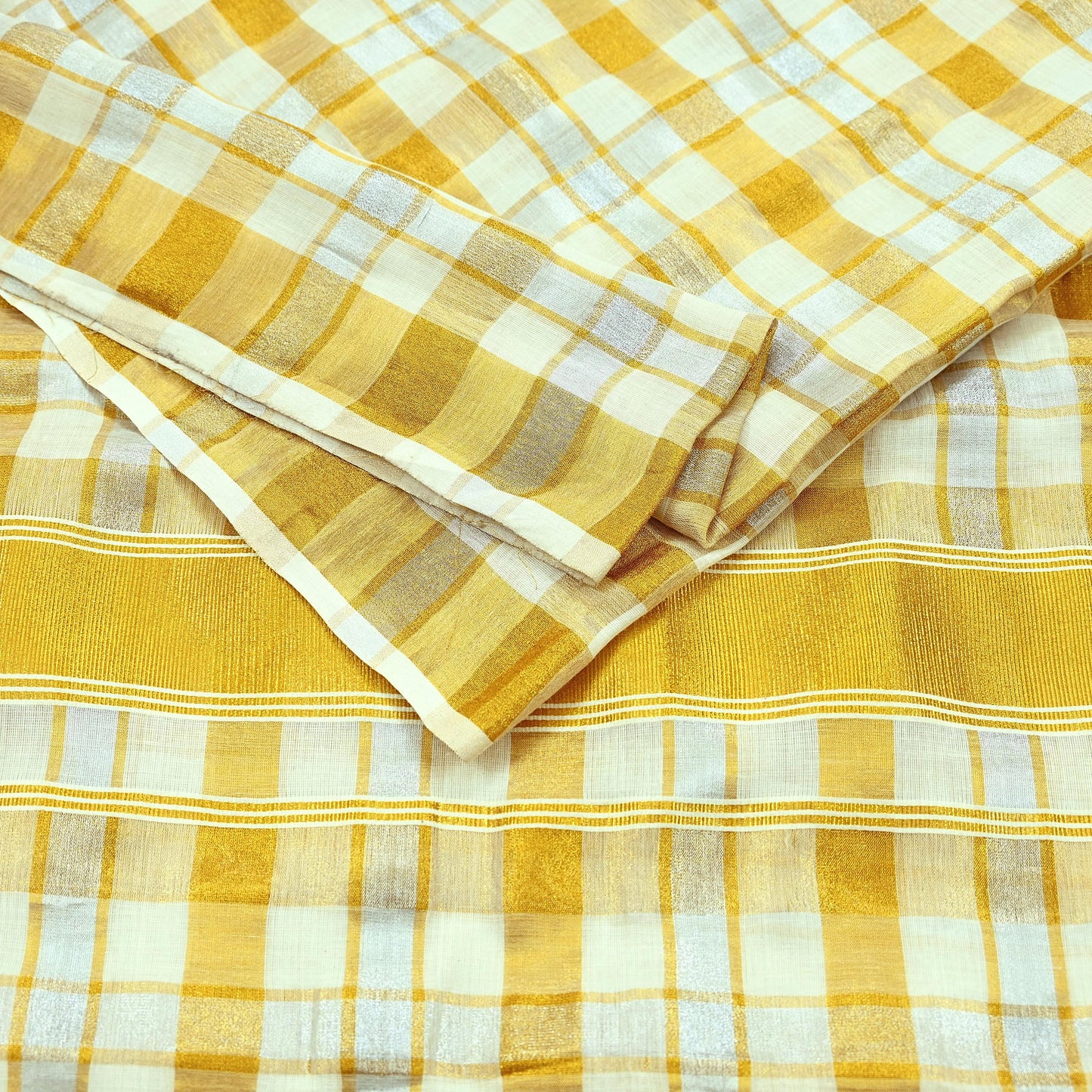 Indian Vintage Heavy Sari Off-White Woven South Sarees Pure Cotton Zari 6Yd Wedding Sarees Dress making Crafting