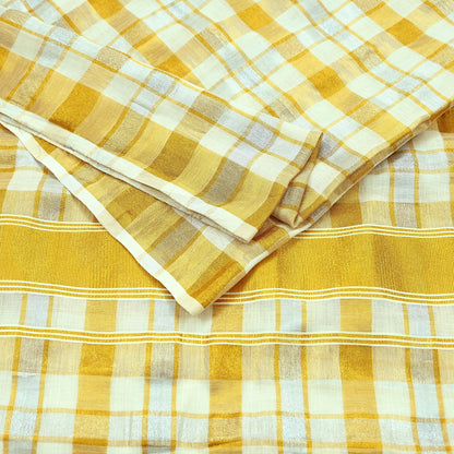 Indian Vintage Heavy Sari Off-White Woven South Sarees Pure Cotton Zari 6Yd Wedding Sarees Dress making Crafting
