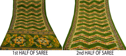 Indian Vintage Green Saree Printed Pure Cotton Sari Craft Fabric Soft 5Yd Sewing Sarong Wrap Boho Floral Dress making Crafting Quilting