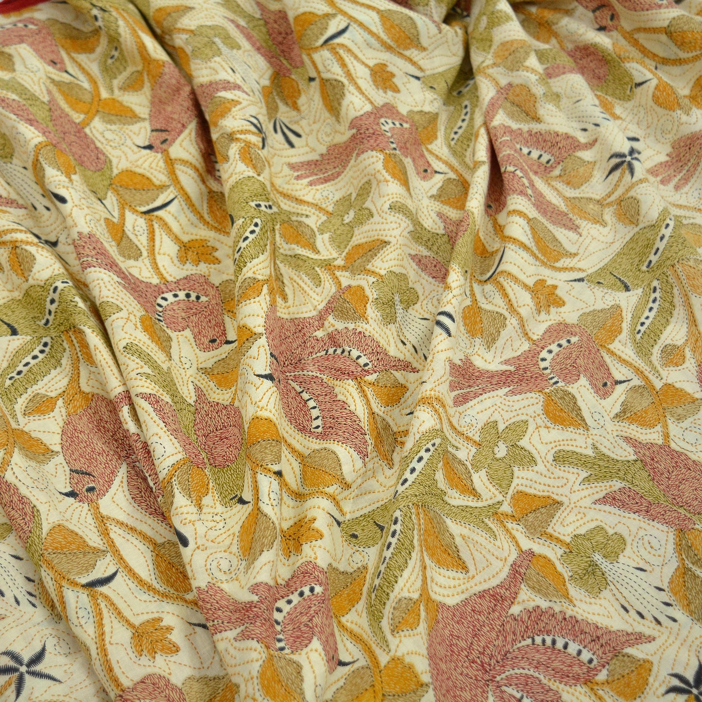 Indian Vintage Sari Ivory Printed Pure Cotton Sarees 5Yd Craft Fabric Soft Sewing Sarong Wrap Boho Upcycle quilting Dress making