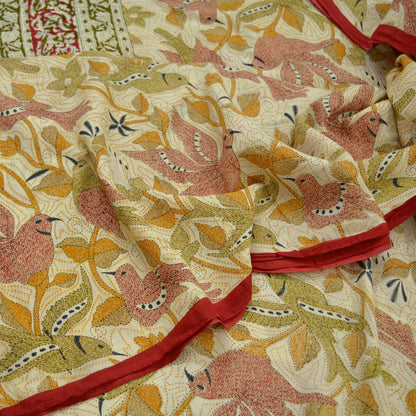 Indian Vintage Sari Ivory Printed Pure Cotton Sarees 5Yd Craft Fabric Soft Sewing Sarong Wrap Boho Upcycle quilting Dress making