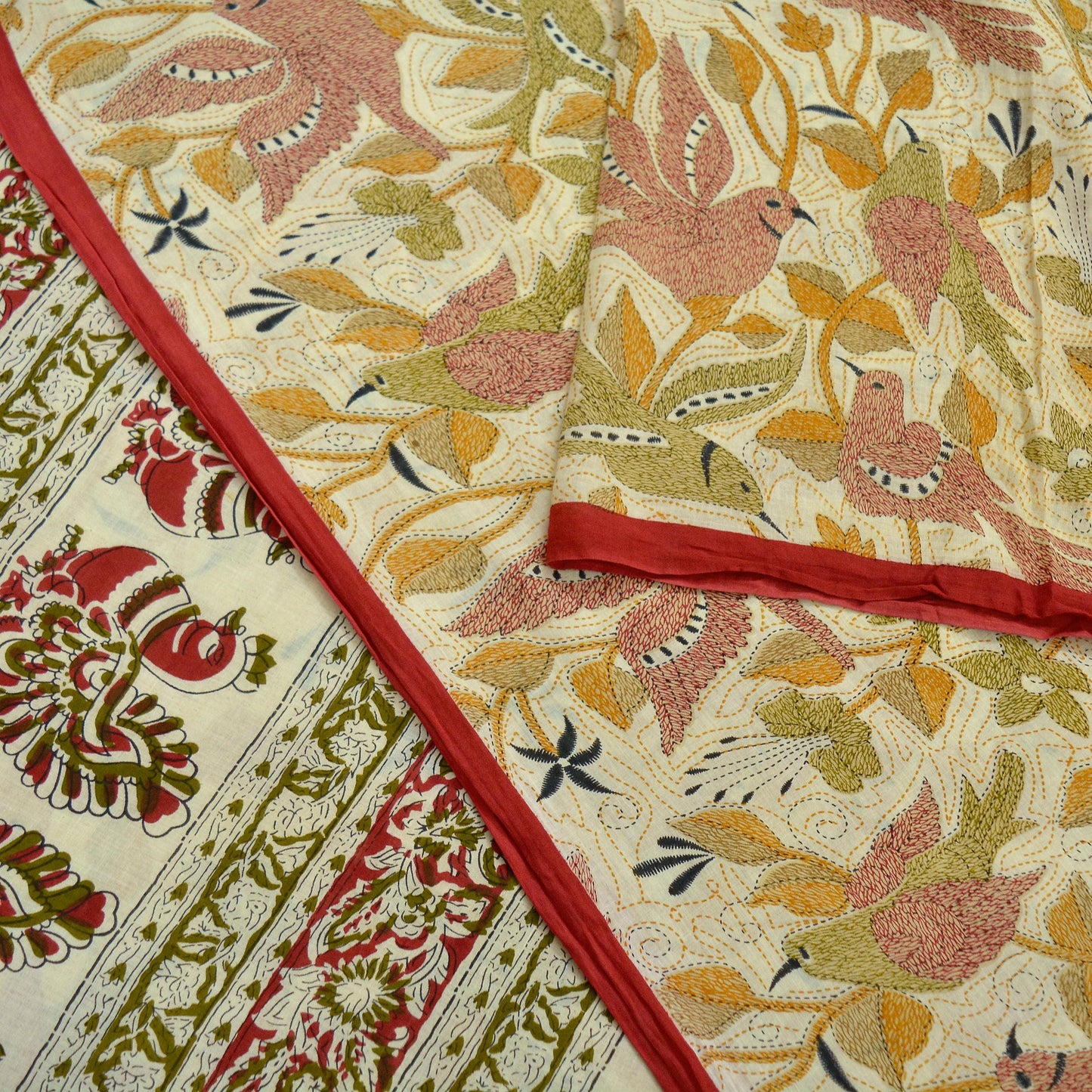 Indian Vintage Sari Ivory Printed Pure Cotton Sarees 5Yd Craft Fabric Soft Sewing Sarong Wrap Boho Upcycle quilting Dress making